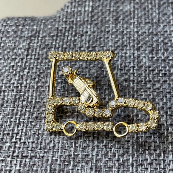 Vintage | Golf Cart with Clear Rhinestones Small Gold Tone Brooch Pin - Picture 11 of 14